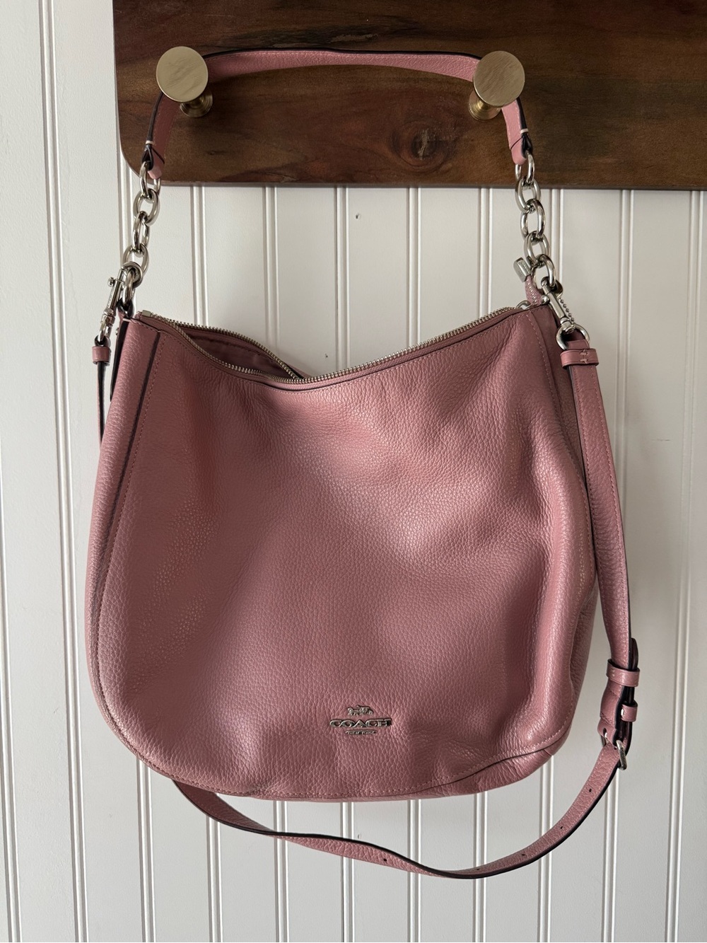 Coach Pebbled Leather Hobo - Mauve Pink with Silver Hardware